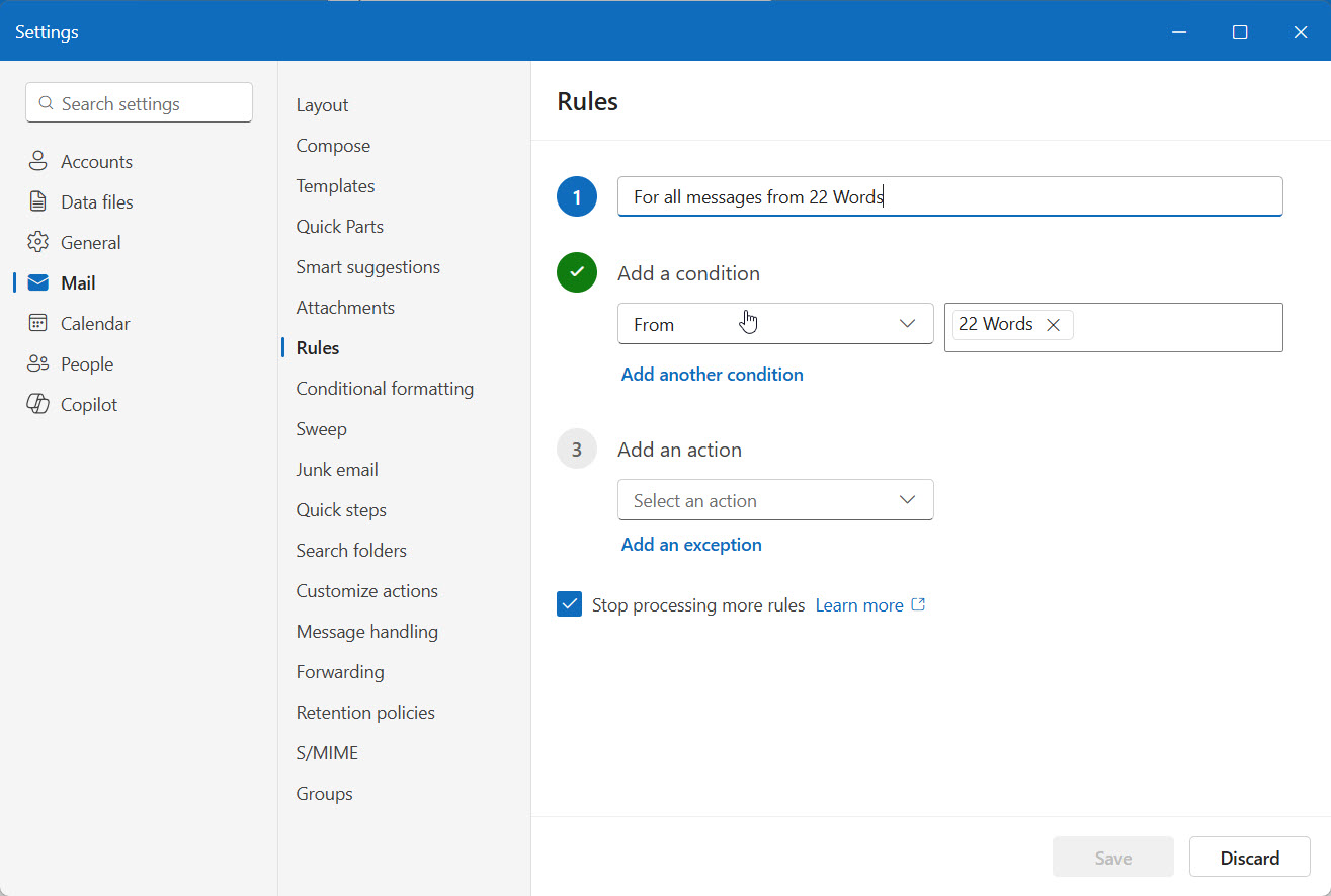 Creating a rule or filter that moves mail from a sender into a folder automatically