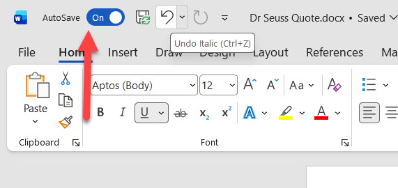 Microsoft Word title bar showing the AutoSave toggle in the top-left corner
