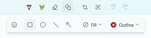 The Snipping Tool annotation toolbar showing Pen, Highlighter, Eraser, Shapes, Crop, and other editing tools