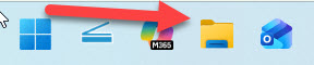 Red arrow pointing to File Explorer icon on Windows taskbar